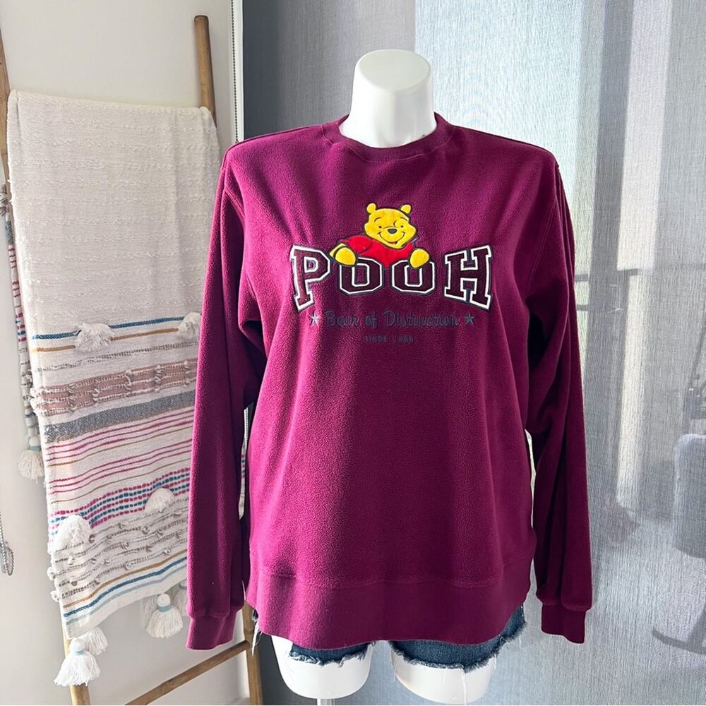 Disney Pooh Burgundy Fleece Crewneck Pullover Sweatshirt Unisex Size Medium - Picture 1 of 9